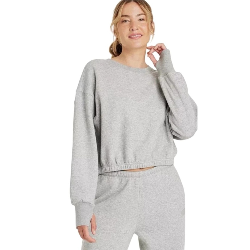 NWT JOYLAB Women's Fleece Cropped Crewneck  Sweatshirt Heathered Gray S L XL XXL - Picture 2 of 9